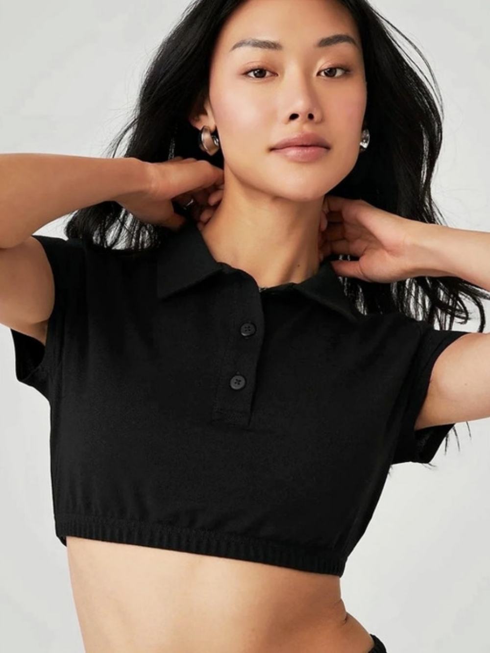 Alo Black Cropped Polo Top Like New